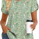 HOTGIFT Womens Tunic Tops 2025 Summer Short Sleeve V Neck Chiffon T Shirt M-3XL (Large, V/Gray-purple Flower)