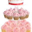 YestBuy 3 Tier Round Cupcake Stand with Base, Acrylic Cake Stand, Cupcake Tower Stand, Premium Cupcake Holder for 23 Cupcakes, Display for Pastry Wedding Birthday Party (4" Between 2 Layers)