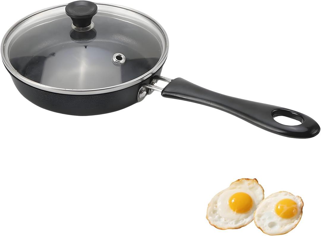 Egg Frying Pan, 4.7/6.3 Inch Single Egg Durable Small Cooking Pot with Handle Nonstick Frying Pan with Lid Covered Heat Resistant Small Skillet Portable Round Omelet Skillet for Stove