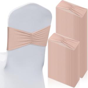 Moukeren 50 Pcs Spandex Chair Sashes Bows Stretch Chair Bands Slider Sashes Elastic Ties Ribbon Covers for Wedding Party Events Ceremony Birthday Banquet Decorations (Nude)