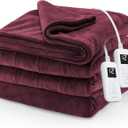 Sunbeam Electric Royal Luxe Microplush Heated Blanket, 12 Heat Settings, 12-Hour Auto Shut-Off, Fast Heating, Warm & Cozy, Machine Washable, Cabernet Color, Queen (90" x 84")