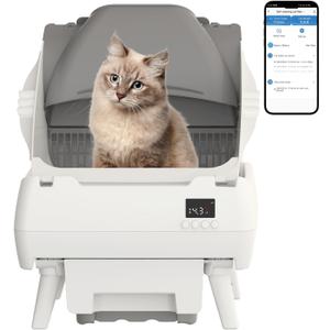 Automatic Cat Litter Box Self Cleaning - App Control, Open-Design, Smart Health Monitor, Suitable for Medium Cats and Kittens, Anti-Pinch Safety, Quiet Operation - White