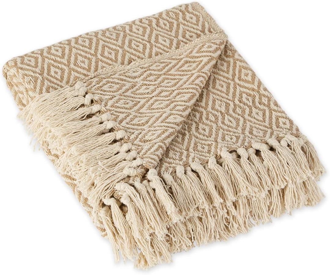 DII Rustic Farmhouse Double Diamond Woven Throw, 50x60, Stone DII Rustic Farmhouse Double Diamond Woven Throw, 50x60, Stone