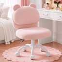 HUANUO Vanity Chair with Wheels, Desk Chair for Home Office, Bedroom, Pink