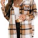 Trendy Queen Womens Flannel Shacket Casual Jacket Plaid Button Down Long Sleeve Shirt Fall Winter Outfits (Beige, XS)