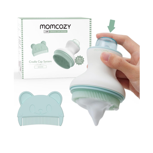 Momcozy﻿ Innovative Cradle Cap Brush with Pump, 2-in-1 Baby Cradle Cap Brush with Bubbler, Newborn Cradle Cap System, Shampoo Brush Baby Bath Essential Foamer Brush, Baby Hair Brush, Green