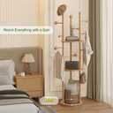 Coat Rack Freestanding,Coat tree Entryway,Mid-Century,Nature Wood Freestanding, Solid Wood, 9 Hooks & 3 Shelves, for Entryway, Hallway, Bedroom, Living Room, Office, Holds Bags, Hats, Purses, 15.75-inch base