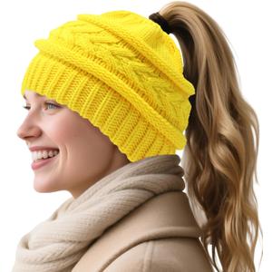 PFFY Beanie Hat for Women Winter Warm Knit Beanies Hats Skull Cap (Yellow)