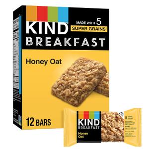 KIND Breakfast Bars, Honey Oat, Healthy Snacks, Gluten Free, 100% Whole Grains, 3g Protein, 6 Count, BBD: 23 APR 2026