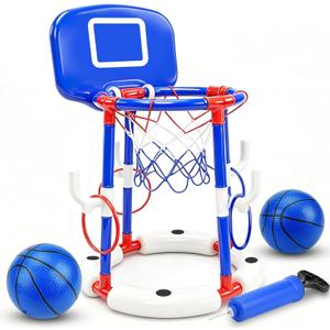 BUUFAN 2 in 1 Pool Basketball Hoop and Ring Toss Game Set, Floating Water Toy with Balls, Rings and Pump, Easy Setup Swimming Play Set for Kids Adults Family Summer Fun Indoor Outdoorwith Backboard