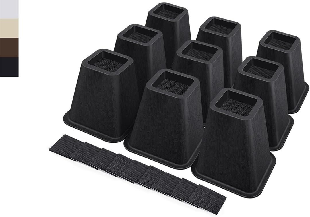ANNKUT 6 Inch Heavy Duty Bed Risers, Furniture Risers for Desk, Chair, Table or Sofa, Couch Lift Risers, Supports up to 2200 lbs per Leg(9 Pack Black)