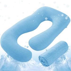 Sasttie Cooling Pregnancy Pillow Cover, 57-inch U Shaped Pregnancy Pillow Case, Fits 55 to 57 Inch Maternity Pillow, Blue (No Pillow Insert)