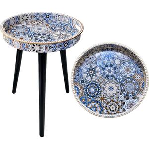 Round Indoor Side Tables with Detachable Wooden 3 Legs, Versatile Tray Table, Perfect for Round Coffee Table Tea, and Relaxation Time 17.7 Inch (33 Bohemian)