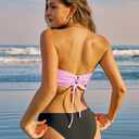 ZAFUL Women Strapless Bandeau Bikini Top Ruffle Lace up Swimsuit Solid Color Bathing Suits Tube Top Only (Pink, S)