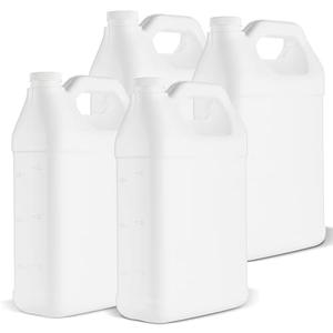 kitchentoolz 1 Gallon F-Style HDPE Jug with Secure Seal Lid - Heavy-Duty Storage Bottle, Automotive Fluid Oil, Chemical & Water Transport Container - Pack of 4