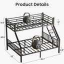 Heavy Duty Twin XL Over Queen Bunk Bed, Metal Steel Bed Frame with EVA-Padded Angled Ladder & Full-Length Guardrails, Bunk Beds Twin XL Over Queen for Teens & Adults, No Box Spring Needed, Black 