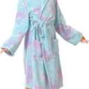 V.&GRIN Girls Fleece Robes, Hooded Plush Soft Fuzzy Warm Fluffy Bathrobe for Kids 13-14 Years (Candy)