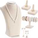 Kigley 6 Pcs Jewelry Display Set Necklace Bust T Bar Bracelet Holder Earring Ring Finger Display jewelry Stand for vendors Selling Store Trade Show(Linen)