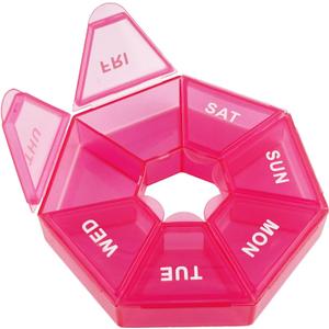 Deke Home - Small Weekly Pill Organizer, Round Pill Dispenser for Travel, Mini Pill Organizer, Compact Medicine Holder, Pill Sorters 7 Days, Portable Vitamin Container, BPA Free (Food Grade) (Pink)