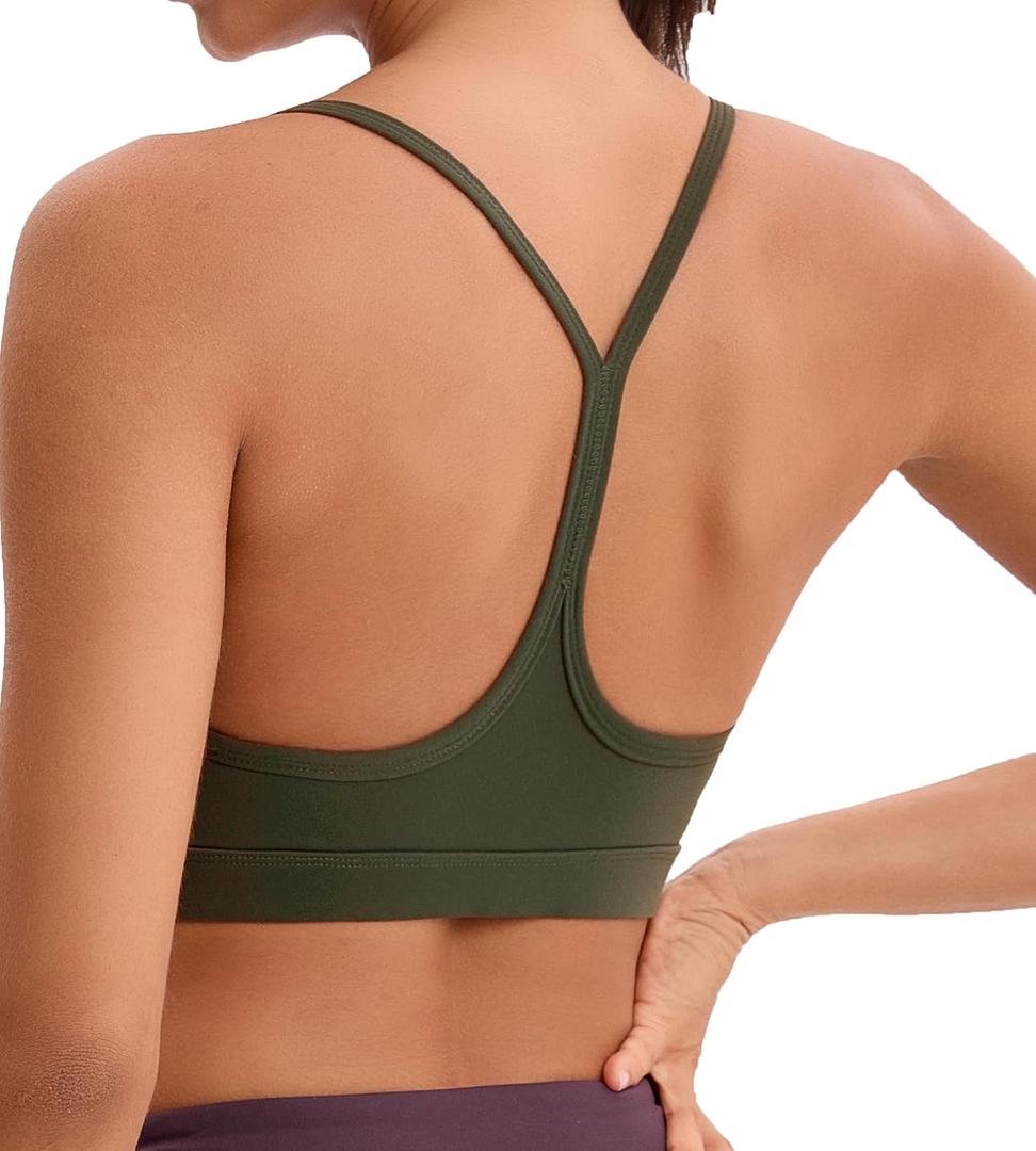 Women's Sports Bras Y Back Racerback Removable Padded Strap Yoga Bras Low Impact Workout Top (Medium, Dark Olive)