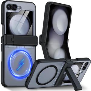 for Samsung Galaxy Z Flip 6 Case Compatible with Magsafe [Hinge Protection Kickstand][Built-in Screen Protector] 12FT Military Shockproof Full Body Phone Case for Galaxy Z Flip 6 (Black)