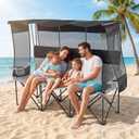 Teenyyou 3 Person Camping Chair with Canopy Shade Oversized Folding Beach Chair, 700lbs Heavy Duty Couch with Cup Holder Carry Bag for Beach Lawn Outdoor (Black and Grey, Canopy Camp)