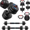 Adjustable dumbbell set, 45 lbs Free Weights set with upgraded nut, 5 in 1 Weight Set Used as Kettlebells, Barbell, Push up Stand, Fitness Exercise for Home Gym Suitable Men/Women
