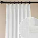 100% Blackout Pinch Pleated Linen Texture Curtain for Living Room,Back Tab Sheer with Liner for Bedroom,2 Panels, 40" W x90 L,White