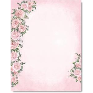 80 Pack Spring Stationery Letterhead Paper Pink Rose Watercolor Floral Letter Paper Flower Printed Writing Paper Notes for Wedding Invitation Office Printing Supplies, 8.5 x 11 Inch