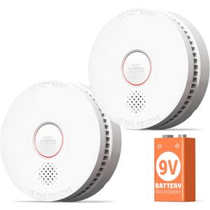 Jemay Smoke Detector, 10-Year Fire Detectors Photoelectric Smoke Alarm Low Battery Warning Test & Silence Button, Easy to Install Home Fire Alarm for Kitchen Bedroom, 2 Pack