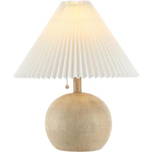 JONATHAN Y JYL1145B Aksel 17.25" Coastal Scandinavian Resin/Iron Sphere LED Table Lamp with Pleated Shade and Pull Chain, Beige Wood Finish/White, for Entry Console, Bedroom, Living Room (17.25 " H x 14.5 " W x 14.5 " D)
