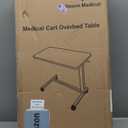 Vaunn Medical Adjustable Overbed Bedside Table with Wheels (Hospital and Home Use) (Black)