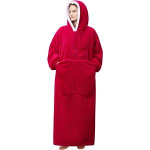 Wearable Blanket Hoodie for Women - Oversized Hooded Blanket as Christmas Birthday Gifts for Adults Mom Girlfriend Fluffy Plush Blanket Sweatshirt Wine Red (Adults Extra Long)