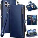 XcaseBar Compatible with iPhone 17 6.3" Wallet case with Zipper Credit Card HolderRFID Blocking,Flip Folio Book PU Leather Phone case Shockproof Cover Women Men for Apple 17 case Blue