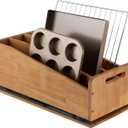 DINDON Pull Out Cabinet Organizer for Pans, Cookie Sheet, Bakeware, Cutting Board, Slide Out Kitchen Cabinet Storage Organizer Rack, 10.5''W X 21"D X 7.5"H, Wood