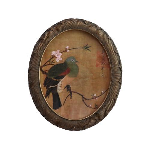 Zelvix Vintage Wall Art Framed Artwork, Embossed Resin Antique Decor with Floral and Bird Art, 8x10 Oval Picture Frame, Oil Vintage Painting Reproduction for Room, Gallery and Living Room