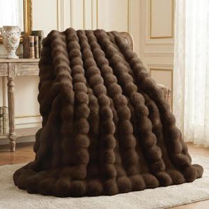 L'AGRATY Faux Rabbit Fur Blanket: 50" x 60" Luxury Soft Fluffy Thick Fur Throw Blanket for Couch Bed Sofa - Cozy Plush Bubble Blankets for Winter: Warm Flannel Fleece Decorative Blanket (Cocoa Brown)