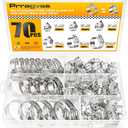 70PCS Hose Clamp Assortment Kit, 304 Stainless Steel Adjustable Worm Gear Hose Clamps Set, 1/4" to 1 1/2" (6-38mm) Range, Heavy Duty Pipe Clamps for Automotive, Plumbing, and Fuel Line