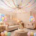 Gleebixi Pastel Birthday Party Decorations Kit with 492ft Crepe Paper Streamers, 300 Sheets Paper Chain Strips, 78.6ft Gold Star Garland and 30Pcs 12" Pastel Balloons for Hanging Decor