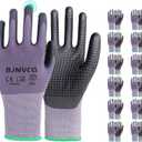 12 Pairs Work Gloves MicroFoam Nitrile Coated Safety Gloves, Dotted for Non-Slip Grip, Touchscreen, Ideal for Warehouse Package Handling, Construction, Gardening, Gray Large Work Gloves for Men