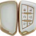 REPROTECTING TPU Key Fob Cover Compatible with Cadillac Escalade Escalade ESV (6 Buttons) (Black/White)