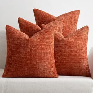 MIULEE Pack of 4 Couch Throw Pillow Covers 16x16 Inch Burnt Orange Soft Decorative Chenille Pillow Covers Farmhouse Accent Cushion Covers for Boho Home Decor Sofa Bedroom Living Room