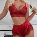 SOLY HUX Women's 2 Piece Lingerie Set Lace Bra Cami Top and Satin Shorts Sleepwear (XL)