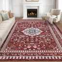 Luxury 5' x 7' Red Living Room Rug, Washable Non Slip Area Rugs, Boho Low Pile Carpet for Bedroom, Dinning Room, Office, Bathroom, Laundry Room, Farmhouse