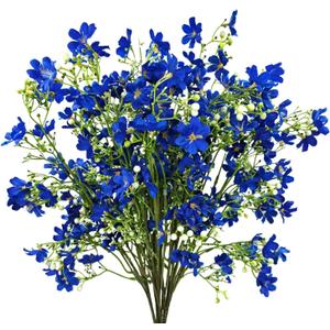 10 PCS Silk Flowers with Long Stems Artificial Flower for Tall Vase Outdoors Fake Babys Breath Bouquet Faux Floral Wedding Party Decoration Home Indoor Table Centerpiece Decor (Blue)