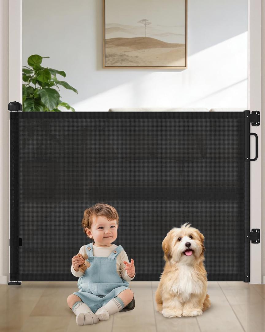 Retractable Baby Gates for Doorway, 58" Wide Mesh Dog Gate for Stair