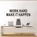 3 x Inspirational Quotes Wall Stickers for Office: Motivational Gym School Classroom Garage Bedroom Living Room Vinyl Art Wall Decals - Work Hard Make it Happen 25" X 7" (Small)