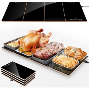 FEPPO Electric Warming Tray Kitchen Appliance, 4-in-1 Buffet Warmer | 33"x15" Glass Surface Warming Mat for Food, 10 Temp Settings and Timer, Modular Buffet Hot Plates for Catering and Gatherings