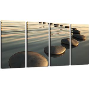 LevvArts - Large Zen Canvas Wall Art Basalt Stone at Sunset Relax Picture Spa Living Room Office Wall Decor Peaceful Scenery Artwork Framed Ready to Hang- 64" W x 32" H Overall