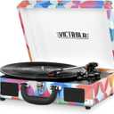 Victrola Journey Bluetooth Portable Suitcase Record Player  with Built-in Speakers, 3 Speed Vinyl Record Player, RCA Out, Headphone Jack (GEO)